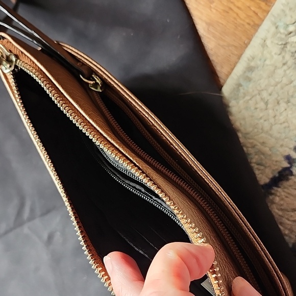 Juicy Couture Metallic sheen pewter bronze wristlet clutch bag with strap retro - Picture 4 of 5